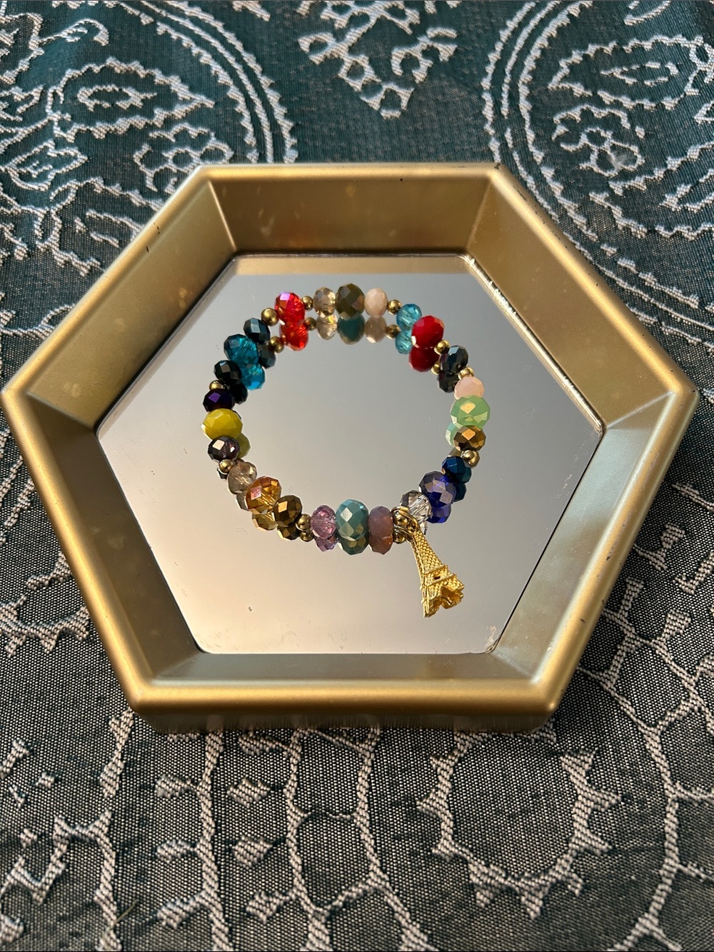 Multicolor Faceted Bead Bracelet with Eiffel Tower Charm